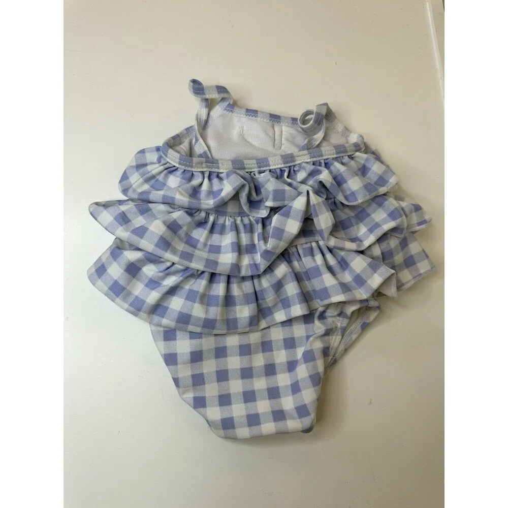 Janie and Jack Baby Girl Gingham Ruffle Swimsuit 0-3 Months Blue White One Piece